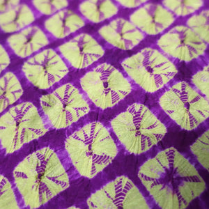 KK1485A2 Silk Kimono Fabric Vintage(Pre-1920) Shibori Purple Yellow 50.8x11.4in(129x29cm)
