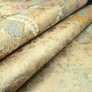 Fukuro Obi Gold Peony Wisteria Silk BB327V9