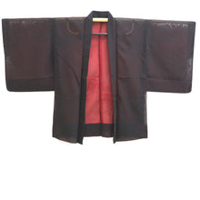 Load image into Gallery viewer, Haori Jacket Vintage(1950-1980) Black Red Sheer Bamboo leaf Silk #10972F3
