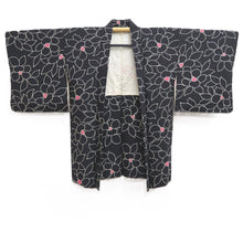 Load image into Gallery viewer, Haori Jacket Black Camellia Silk #10671C5
