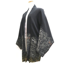 Load image into Gallery viewer, Haori Jacket Vintage(1950-1980) Black Silver Gold Chrysanthemum Silk #10200E1
