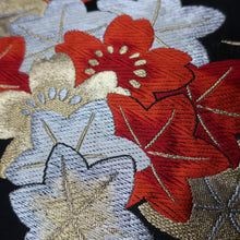 Load image into Gallery viewer, BB10073AF Silk Obi Fabric Maple Leaf Black Red 48.4x10.6in(123x27cm)
