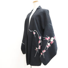 Load image into Gallery viewer, Haori Jacket Vintage(1950-1980) Black Maple Leaf Plum blossom Branch Silk #10932F1
