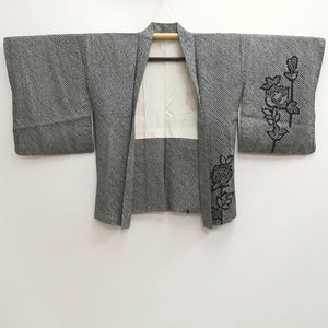 Haori Jacket Vintage(1950-1980) Black Shibori Flower Silk #10020C4