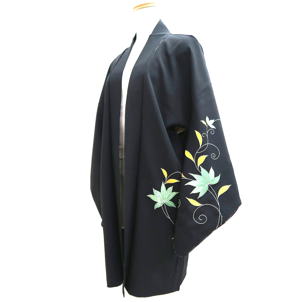 Haori Jacket Vintage(1950-1980) Black Vine Silk #9738A2