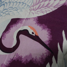 Load image into Gallery viewer, KK1455A1 Silk Kimono Fabric Vintage(Pre-1920) Crane Birds Purple 45.3x13.0in(115x33cm)
