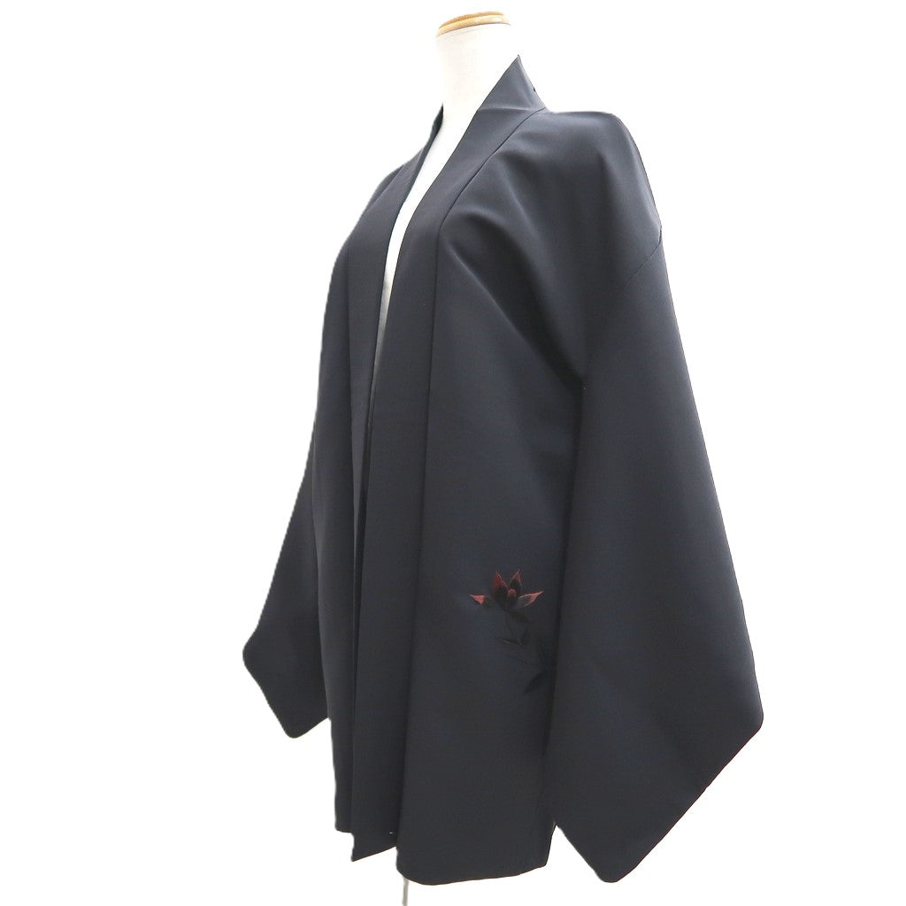 Haori Jacket Vintage(1950-1980) Black Fully Embroidered Flower Silk #10591C1