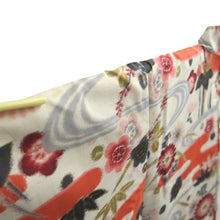 Load image into Gallery viewer, Haori Jacket Vintage(1920-1950) White Vermillion Meisen Floral pattern Silk #11031A2
