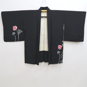 Haori Jacket Vintage(1950-1980) Black Shibori Flower Silk #9850B2