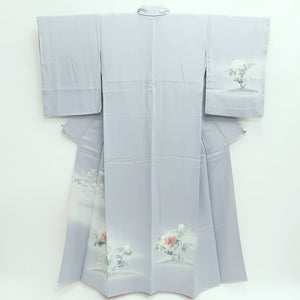 Kimono Light Blueish Gray Peony Branch Silk #9666J3