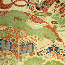 Load image into Gallery viewer, Maru Obi Vintage(1920-1950) Beige Gold Red Pine Tree Tsuzumi Silk BB281V6
