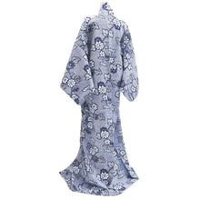 Load image into Gallery viewer, Yukata Vintage(1950-1980) Navy White Flower Cotton #10484A5
