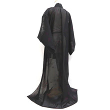 Load image into Gallery viewer, Kimono Vintage(1950-1980) Black Magenta See-Through Flower Silk #10273E4
