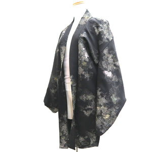 Haori Jacket Vintage(1950-1980) Black Gold Silver Smoke Silk #9880B3