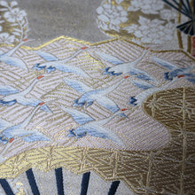 Load image into Gallery viewer, BB10083AF Silk Obi Fabric Crane Birds Gold 47.6x10.6in(121x27cm)
