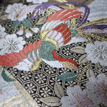 Load image into Gallery viewer, BB10063AE Silk Obi Fabric Butterfly Cherry Blossom White Gold 52.4x11.0in(133x28cm)
