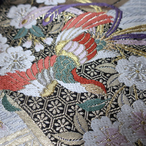 BB10063AE Silk Obi Fabric Butterfly Cherry Blossom White Gold 52.4x11.0in(133x28cm)