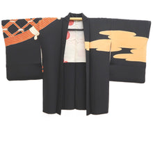 Load image into Gallery viewer, Haori Jacket Vintage(1950-1980) Black Lattice fence Cloud Silk #11062A4
