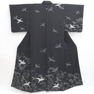 Kimono Black Crane Birds Shibori Tall Silk #9924B4