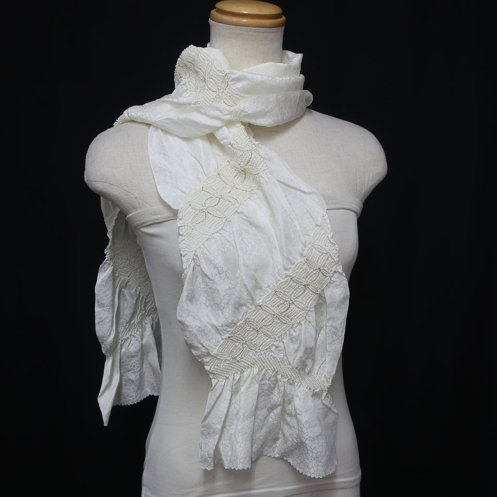 Silk Japanese Obiage Shibori White 53.5x6.3in(136x16cm) A#10036