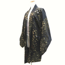 Load image into Gallery viewer, Haori Jacket Vintage(1950-1980) Black Gold Flower Silk #10005C3
