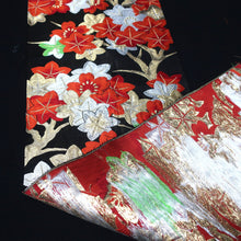 Load image into Gallery viewer, BB10073AF Silk Obi Fabric Maple Leaf Black Red 48.4x10.6in(123x27cm)
