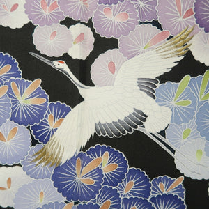 Tomesode Black Crane Birds Silk #10391F5