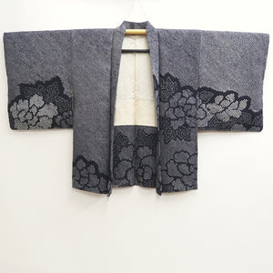 Haori Jacket Vintage(1950-1980) Navy Shibori Peony Silk #10035C4