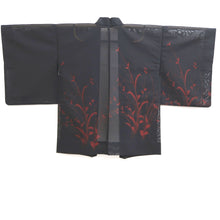 Load image into Gallery viewer, Haori Jacket Vintage(1950-1980) Black Burgundy Sheer Botanical Silk #10912E5
