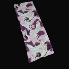 Load image into Gallery viewer, KK1456A1 Silk Kimono Fabric Vintage(Pre-1920) Crane Birds Purple 39.8x13.0in(101x33cm)
