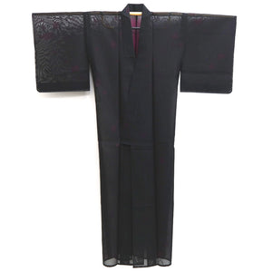 Kimono Vintage(1950-1980) Black Magenta See-Through Flower Silk #10273E4