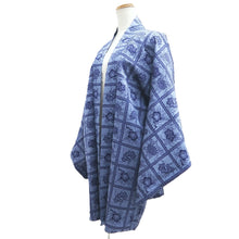 Load image into Gallery viewer, Haori Jacket Dark Blue Grayish Blue Plum blossom Chrysanthemum Silk #10731D3
