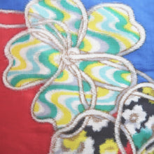 Load image into Gallery viewer, Kimono Vintage(1920-1950) Blue Red Meisen Flower Silk #10766D4

