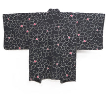 Load image into Gallery viewer, Haori Jacket Black Camellia Silk #10671C5
