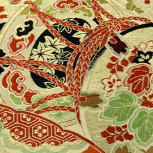 Load image into Gallery viewer, Maru Obi Vintage(1920-1950) Beige Gold Red Pine Tree Tsuzumi Silk BB281V6
