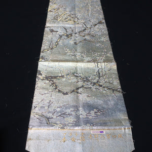BB10013AB Silk Obi Fabric Plum blossom Bird Silver 84.6x11.0in(215x28cm)