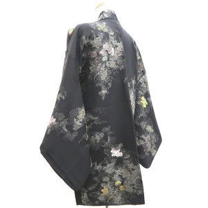 Haori Jacket Vintage(1950-1980) Black Gold Silver Smoke Silk #9880B3