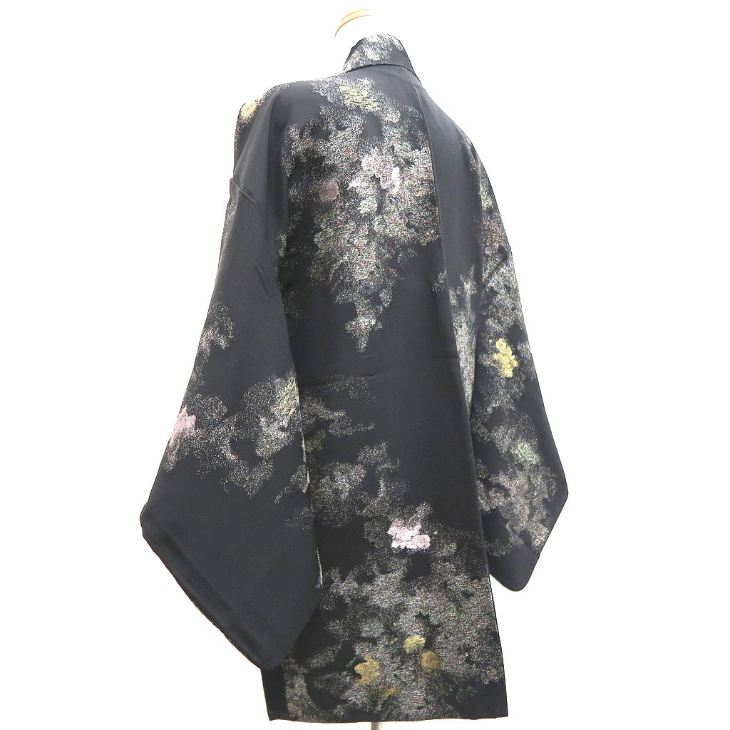 Haori Jacket Vintage(1950-1980) Black Gold Silver Smoke Silk #9880B3
