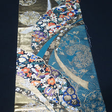 Load image into Gallery viewer, BB10003AB Silk Obi Fabric Crane Birds Cherry Blossom Gold Green 59.4x11.0in(151x28cm)
