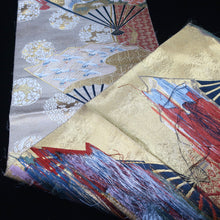Load image into Gallery viewer, BB10083AF Silk Obi Fabric Crane Birds Gold 47.6x10.6in(121x27cm)
