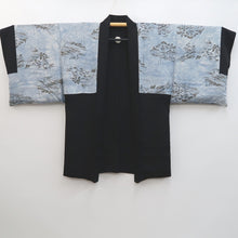 Load image into Gallery viewer, Men&#39;s Haori Vintage(1950-1980) Black Habutae Catsle Landscape Silk #9979C2
