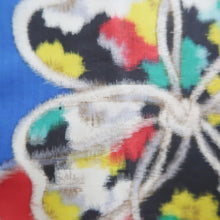 Load image into Gallery viewer, Kimono Vintage(1920-1950) Blue Red Meisen Flower Silk #10766D4
