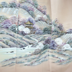 Kimono Rosybrown Zen Temple Landscape Tall Silk #9945B5