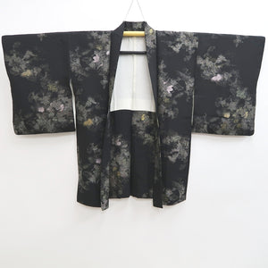 Haori Jacket Vintage(1950-1980) Black Gold Silver Smoke Silk #9880B3