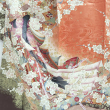 Load image into Gallery viewer, Furisode Salmon Gold Heian Princess Plum blossom Silk #9677J3
