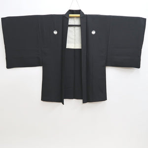 Men's Haori Vintage(1950-1980) Black Montsuki Habutae Silk #9829B1