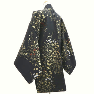 Haori Jacket Vintage(1950-1980) Black Gold Flower Silk #10005C3