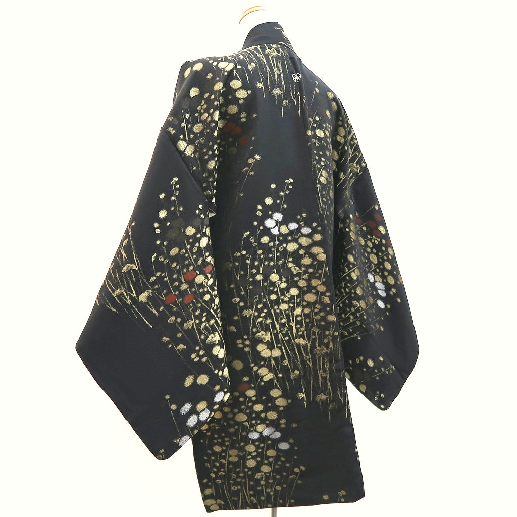 Haori Jacket Vintage(1950-1980) Black Gold Flower Silk #10005C3