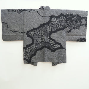 Haori Jacket Vintage(1950-1980) Black Shibori Chrysanthemum Silk #10095D2