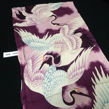 Load image into Gallery viewer, KK1456A1 Silk Kimono Fabric Vintage(Pre-1920) Crane Birds Purple 39.8x13.0in(101x33cm)
